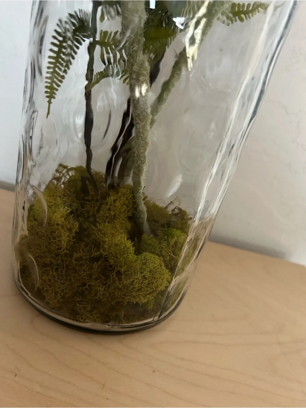 Neutral White faux Dandelion & Fern Arrangement vase moss whimsical boho rustic